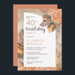 Convite Boho Palm Folaves | aniversário de 40 anos de Hydr<br><div class="desc">A aquarela química seca por cor aquosa terracotta hydrangeas e palma deixa o design de aniversário da mulher "aniversário de 40 anos" floral. Design composto por Holiday Hearts Design (direitos reservados).</div>