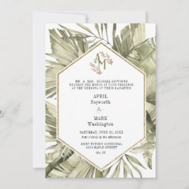 Convite Boho Palm Leaf Greenery Monograma Casamento
