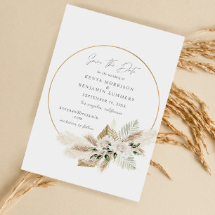 Convite Boho Palm Pampas Grass Floral Salvar Data