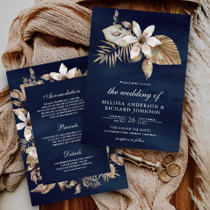 Convite Boho Palma Seca Floral Tudo em Um Casamento Azul M