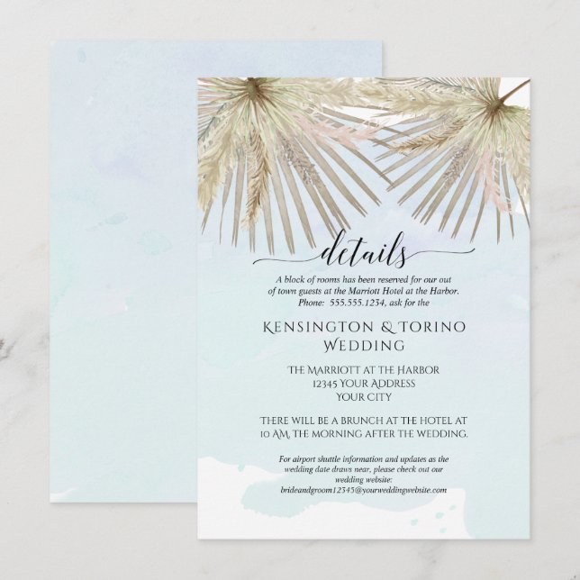 Convite Boho Palmeira Selva Folhagem Azul Detalhes à Beira (Frente/Verso)