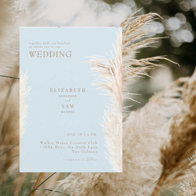 Convite Boho Pampas Céu Azul Juntos com Casamento (Criador carregado)