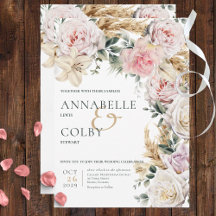 Boho Pampas e Casamento de Creme de Rosas Rosa
