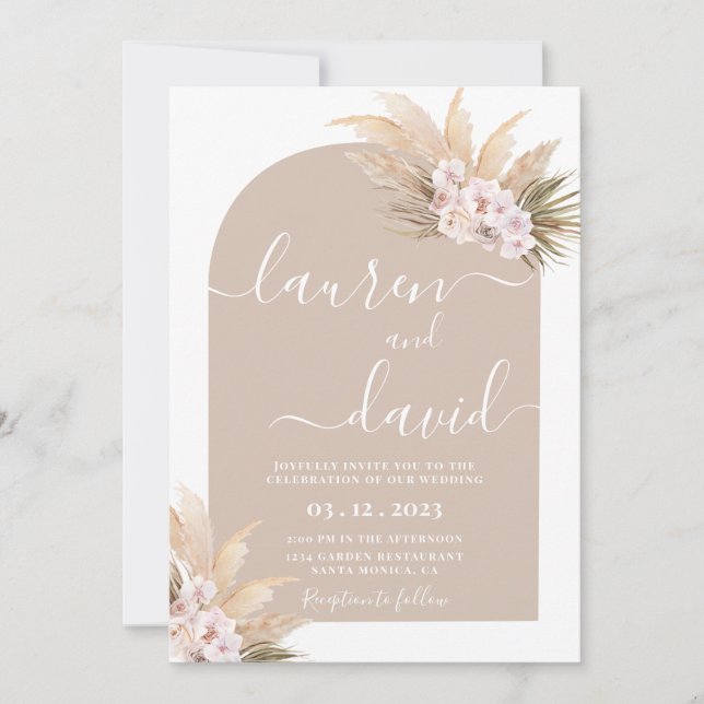 Convite Boho Pampas Grass Arch Invitation (Frente)