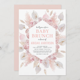 Convite Boho Pampas Grass Baby Brunch Elegante Blush Pink