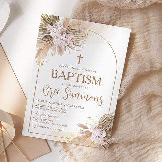 Convite Boho Pampas Grass Baptism Christening