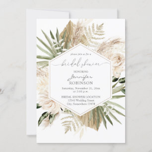 Convite Boho Pampas Grass & Beige Floral Chá de panela