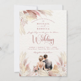 Convite Boho Pampas Grass Blush Dusky Pink Casamento Invit