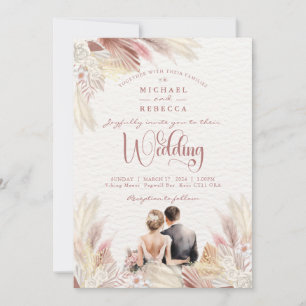 Convite Boho Pampas Grass Blush Dusky Pink Casamento Invit