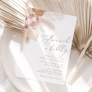Convite Boho Pampas Grass Brunch e Chá de panela Borracha