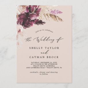 Convite Boho Pampas Grass Casamento De Peach Monograma D