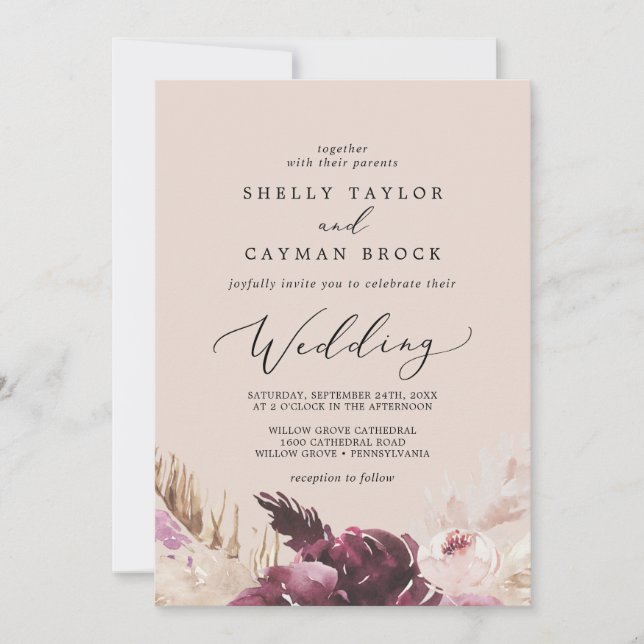 Convite Boho Pampas Grass | Casamento De Pessegueiros (Frente)