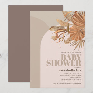 Convite Boho Pampas Grass Chá de fraldas Virtual Rosa