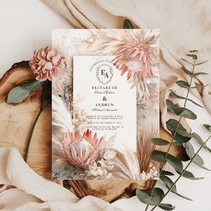 Convite Boho Pampas Grass Design de Casamento Russo