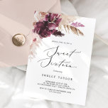 Convite Boho Pampas Grass Doce Dezesseis Aniversário<br><div class="desc">Este boho pampas doce,  16 anos de convite é perfeito para uma festa de aniversário de 16 de verão. O design de aquarela floral apresenta uma burgundia boêmica e flores cor-de-rosa pinceladas com ranhuras de erva-pampas neutra e folhas de palma secas de ouro.</div>