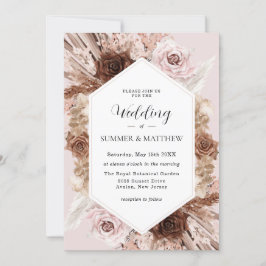 Convite Boho Pampas Grass Dusty Brown Casamento Floral Ros