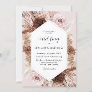 Convite Boho Pampas Grass Dusty Brown Casamento Floral Ros