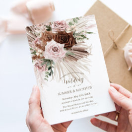 Convite Boho Pampas Grass Dusty Brown Casamento Floral Ros