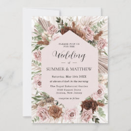 Convite Boho Pampas Grass Dusty Brown Casamento Floral Ros