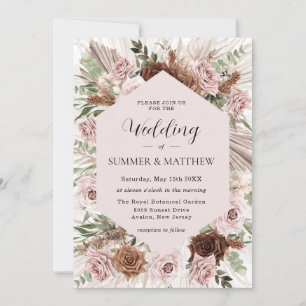 Convite Boho Pampas Grass Dusty Brown Casamento Floral Ros
