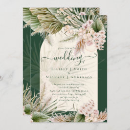 Convite BOHO Pampas Grass Emerald Green Invitation