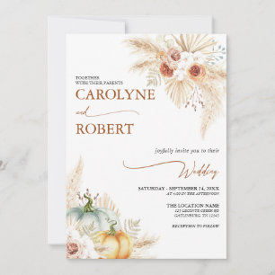Convite Boho Pampas Grass Fall Pumpkin Wedding Invitation