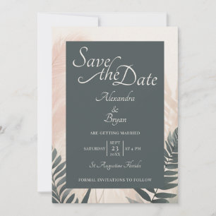 Convite Boho Pampas Grass & Fern Wedding Salvar Data