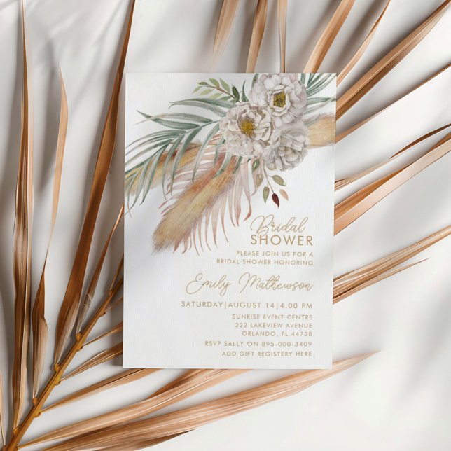 Convite Boho Pampas Grass & Floral Chá de panela (Criador carregado)