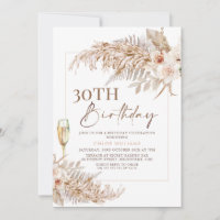 Boho Pampas Grass Floral Champagne Aniversário