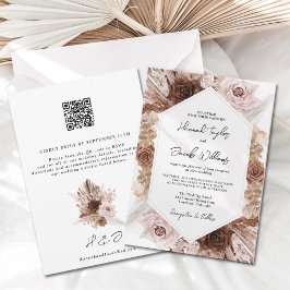 Convite Boho Pampas Grass Floral Código QR RSVP Casamento