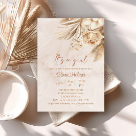 Convite Boho Pampas Grass Floral É um Chá de fraldas