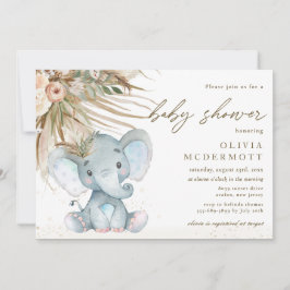 Convite Boho Pampas Grass Floral Elephant Chá de fraldas B