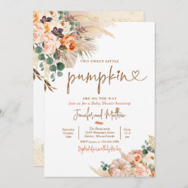 Convite Boho Pampas Grass Floral Twin Chá de fraldas Pumpk
