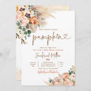 Convite Boho Pampas Grass Floral Twin Chá de fraldas Pumpk