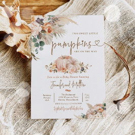 Convite Boho Pampas Grass Floral Twin Chá de fraldas Pumpk