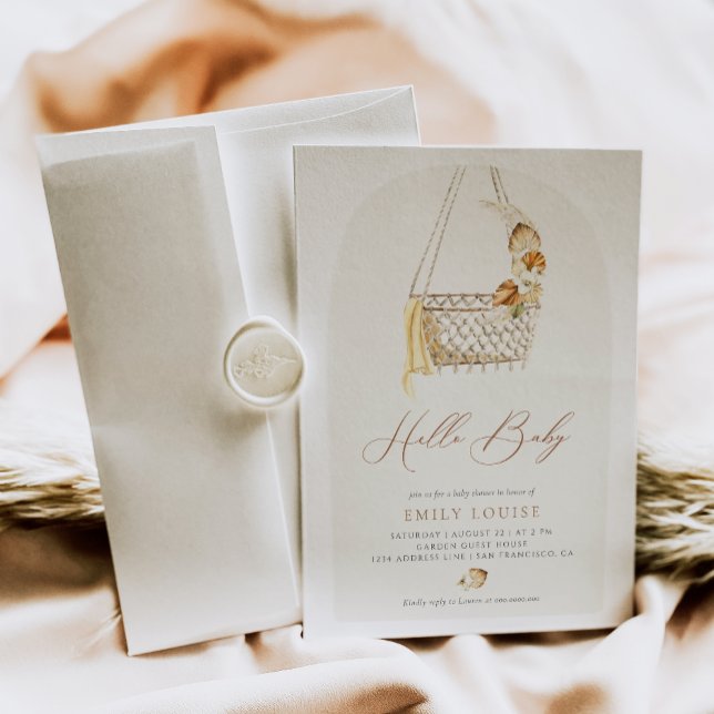 Convite Boho Pampas Grass Gender Neutral Hello Chá de fral (Criador carregado)