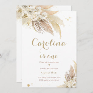 Convite Boho Pampas Grass Inv, Partido primeiro aniversari