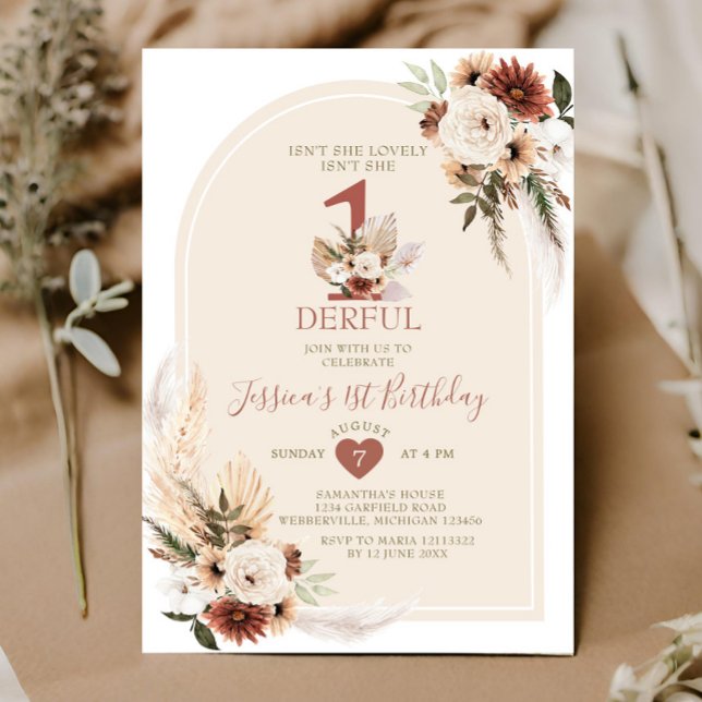 Convite Boho Pampas Grass não é um aniversário maravilhoso (Criador carregado)