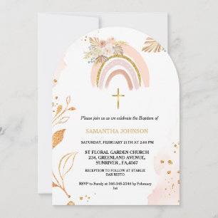 Convite Boho Pampas Grass Rainbow Girl BAptism Christening