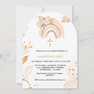Convite Boho Pampas Grass Rainbow Girl BAptism Christening