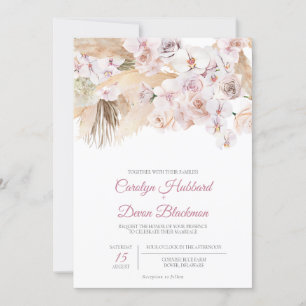 Convite Boho Pampas Grass Rosa Casamento Seco De Blush Flo