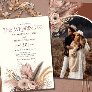 Convite Boho Pampas Grass Terracotta Foto Casamento