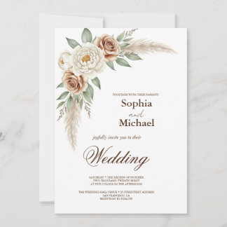 Convite Boho Pampas Grass Watercolor Casamento Floral Invi