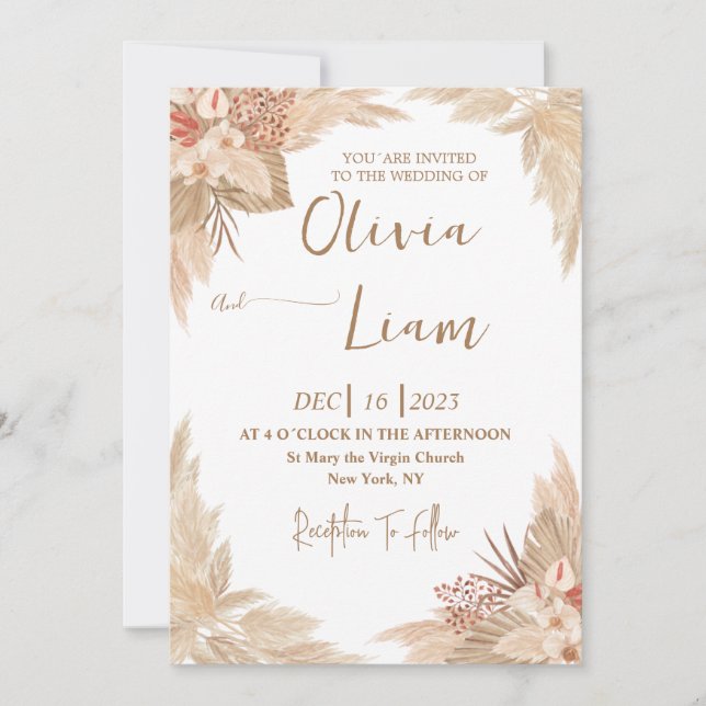 Convite Boho Pampas Grass Wedding (Frente)