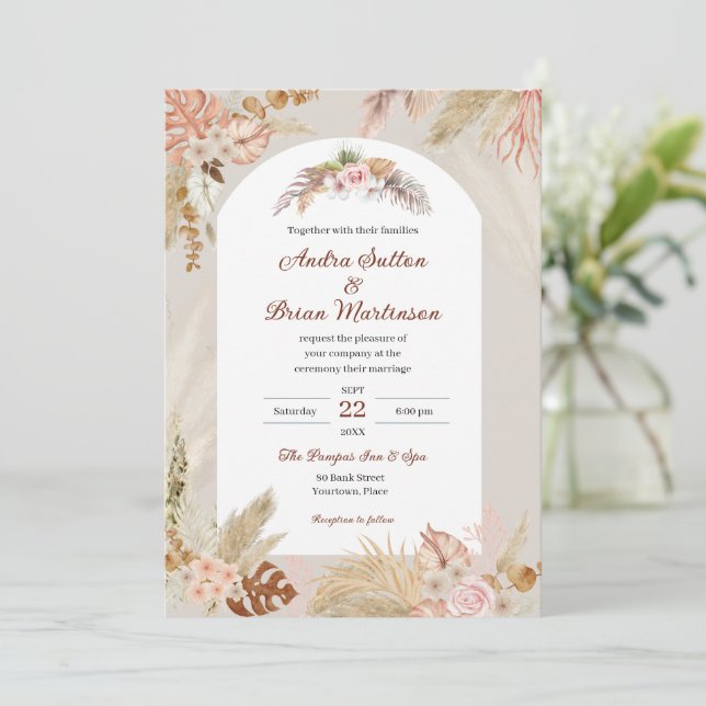 Convite Boho Pampas Grass Wedding (Em pé/Frente)