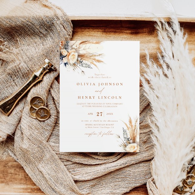 Convite Boho Pampas Grass Wedding Floral (Criador carregado)