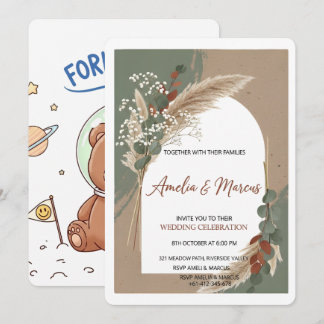 Convite Boho Pampas Grass Wedding Invitation 