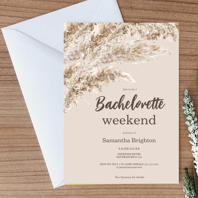 Convite Boho Pampas Grass Weekend Bachelorette (Criador carregado)