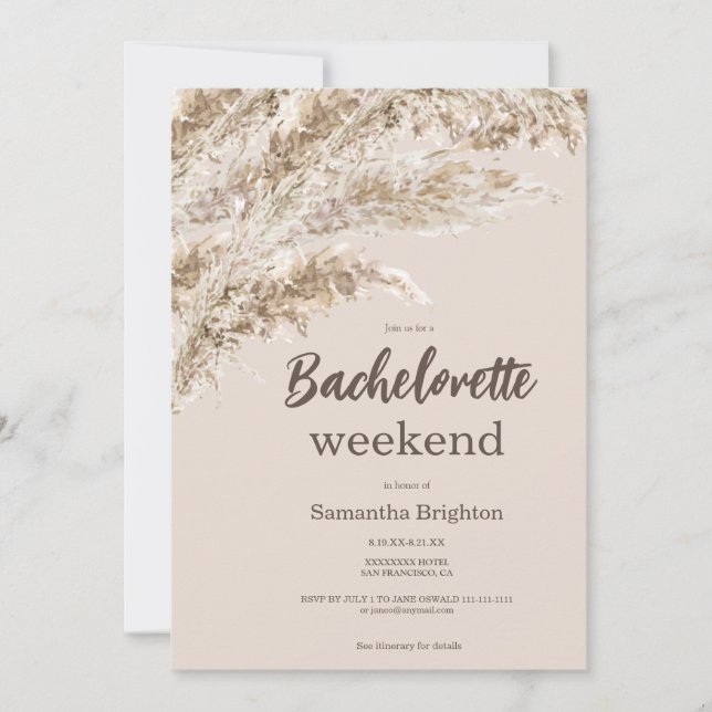 Convite Boho Pampas Grass Weekend Bachelorette (Frente)
