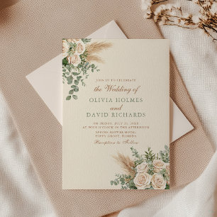 Convite Boho Pampas Grass & White Rose Invitation